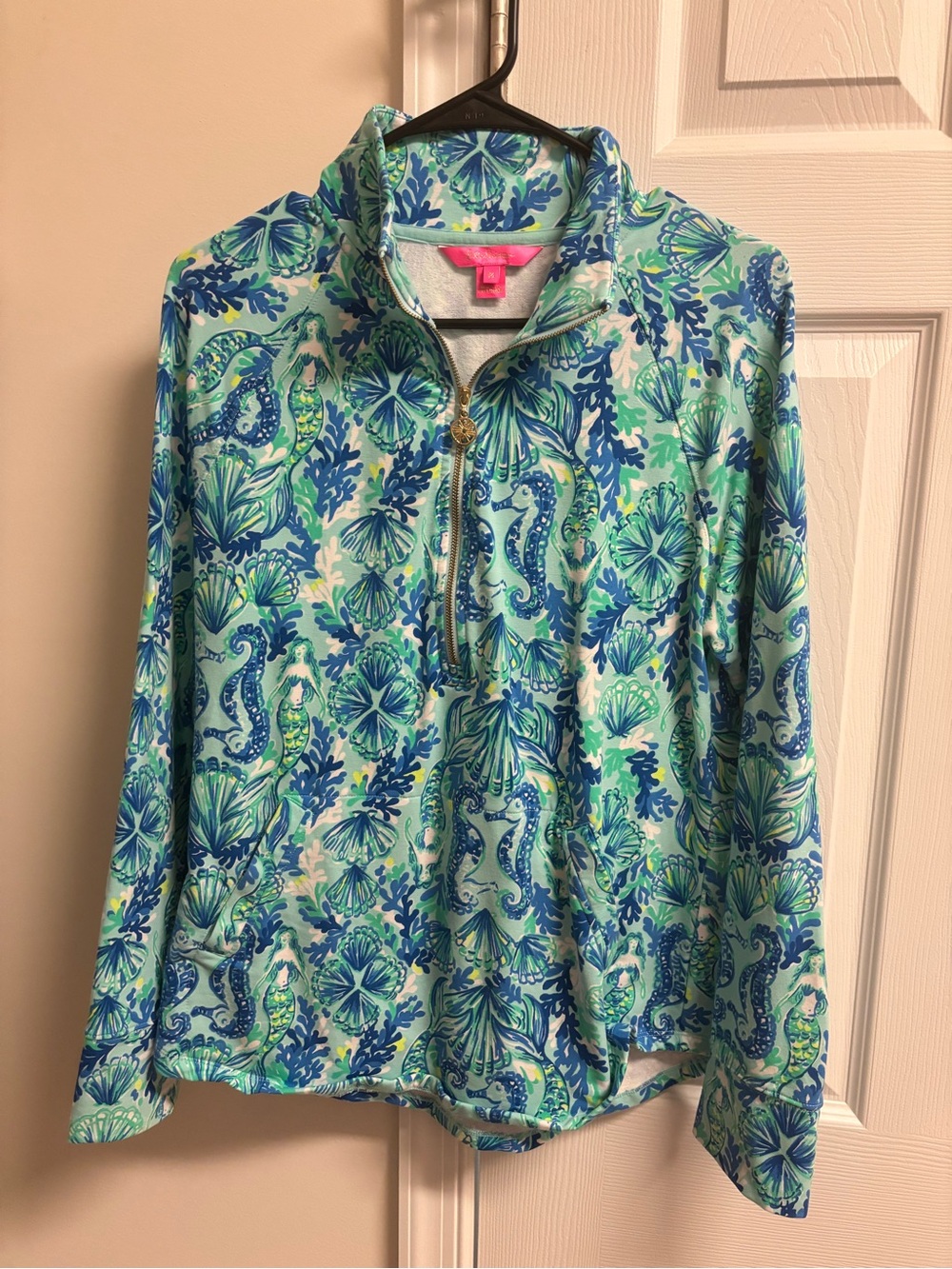 Lilly Pulitzer Teal, Blue & Green Printed Half-Zip Pullover